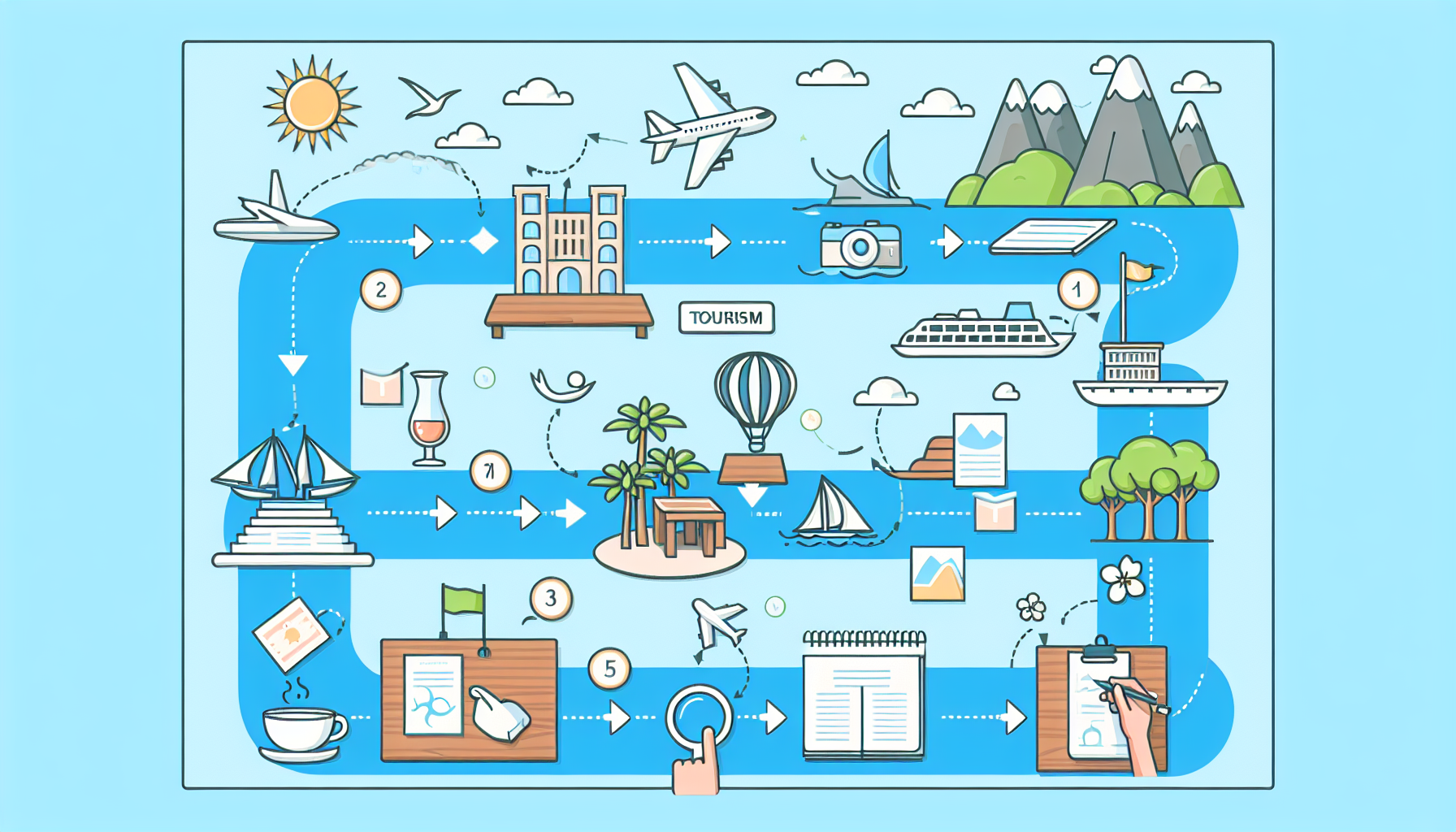 観光イベント企画の5つのステップを示すフロー図