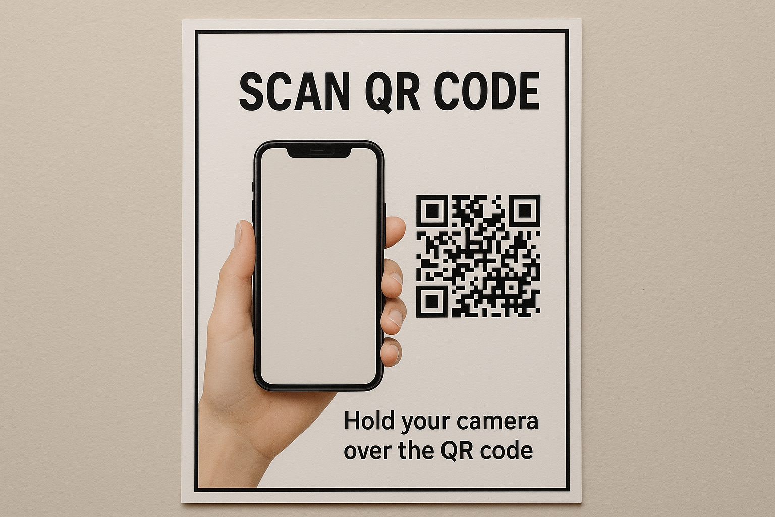 スマートフォン操作の説明が写真付きで掲示されたQRコード案内板