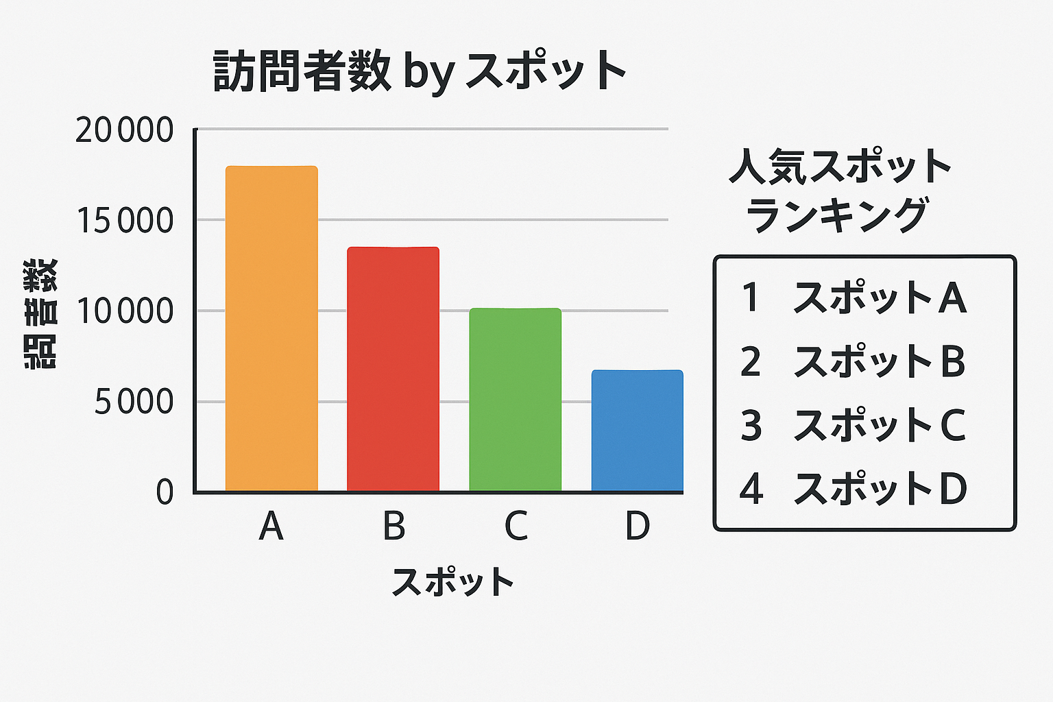スポット別訪問者数を示す棒グラフと人気スポットランキング