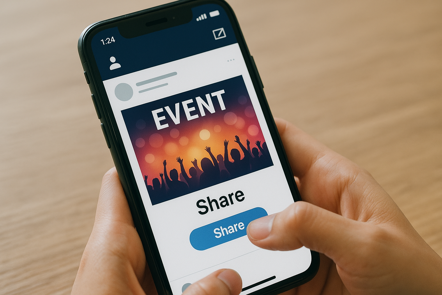 スマートフォンでSNSを操作しながらイベント情報をシェアしている様子